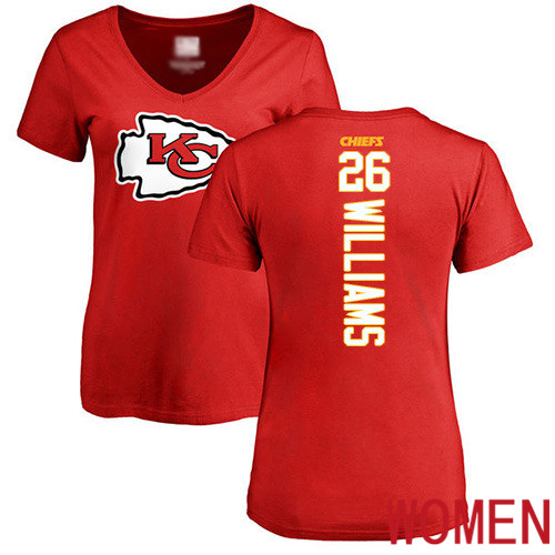Women Football Kansas City Chiefs 26 Williams Damien Red Backer T-Shirt